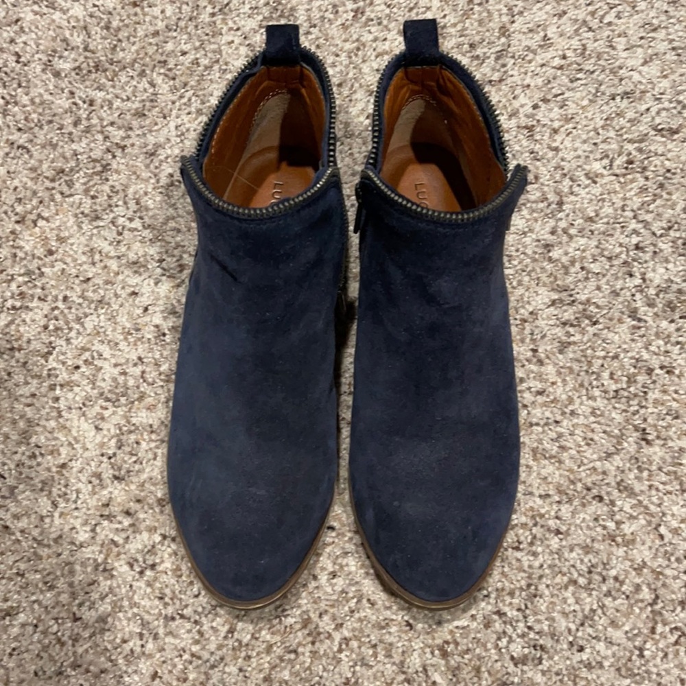 Navy suede booties